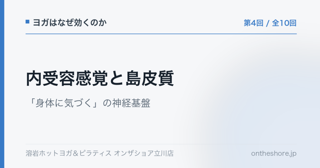 ヨガはなぜ効くのか 第4回 内受容感覚と島皮質身体に気づくの神経基盤|オンザショア立川店 | オンザショア立川店 立川駅徒歩1分年中無休の溶岩ホットヨガスタジオ ヨガはなぜ効くのか 第4回 内受容感覚と島皮質身体に気づくの神経基盤|オンザショア立川店 立川駅徒歩1分年中無休の溶岩ホットヨガスタジオ
