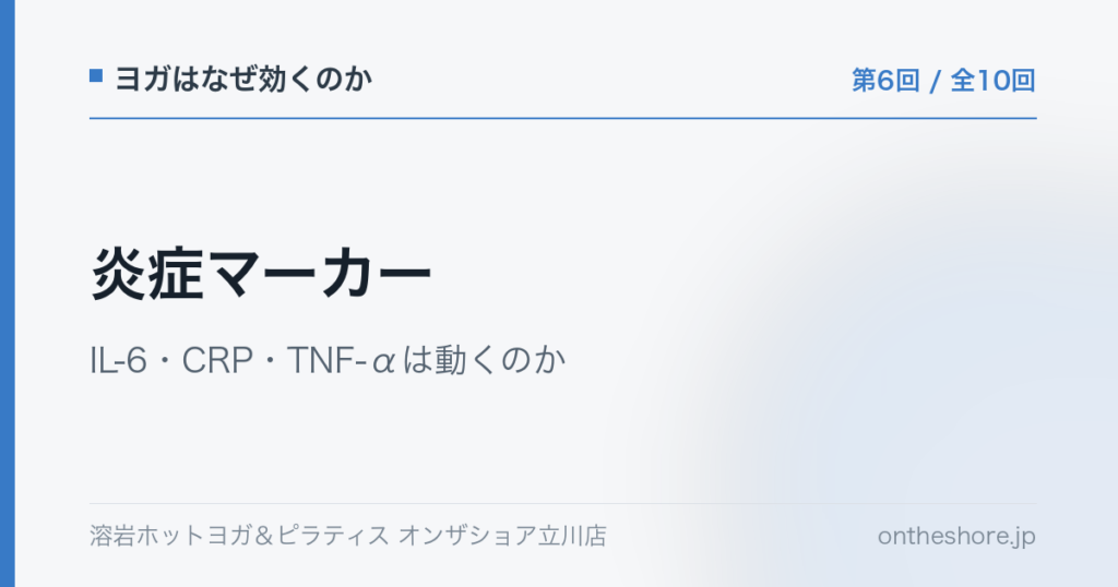 ヨガはなぜ効くのか 第6回 炎症マーカーIL6CRPTNFαは動くのか|オンザショア立川店 | オンザショア立川店 立川駅徒歩1分年中無休の溶岩ホットヨガスタジオ ヨガはなぜ効くのか 第6回 炎症マーカーIL-6CRPTNF-αは動くのか|オンザショア立川店 立川駅徒歩1分年中無休の溶岩ホットヨガスタジオ