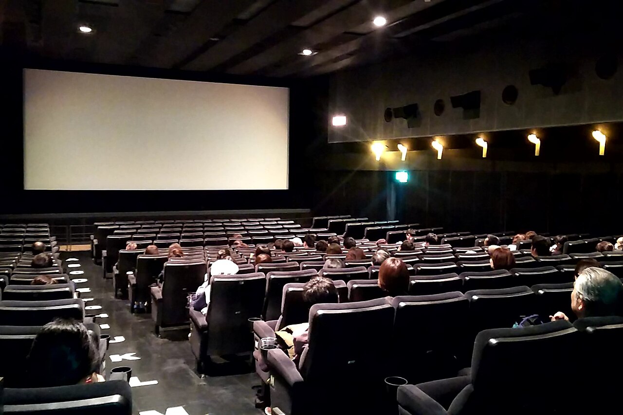 The seats and screen of Cinema City in Tachikawa, Tokyo's first multiplex (2018).