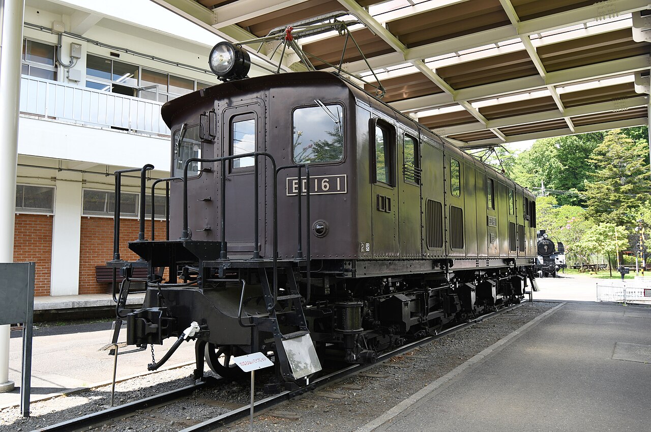 Electric locomotive ED16 No. 1, preserved under a roof at Ome Railway Park.