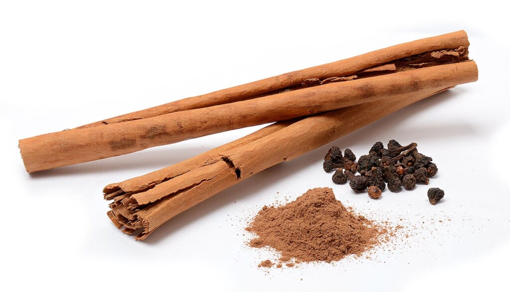 Cinnamomum verum spices | オンザショア立川店 立川駅徒歩1分年中無休の溶岩ホットヨガスタジオ 棒状のセイロンシナモンと粉末花を一緒に並べた香辛料の写真 立川駅徒歩1分年中無休の溶岩ホットヨガスタジオ