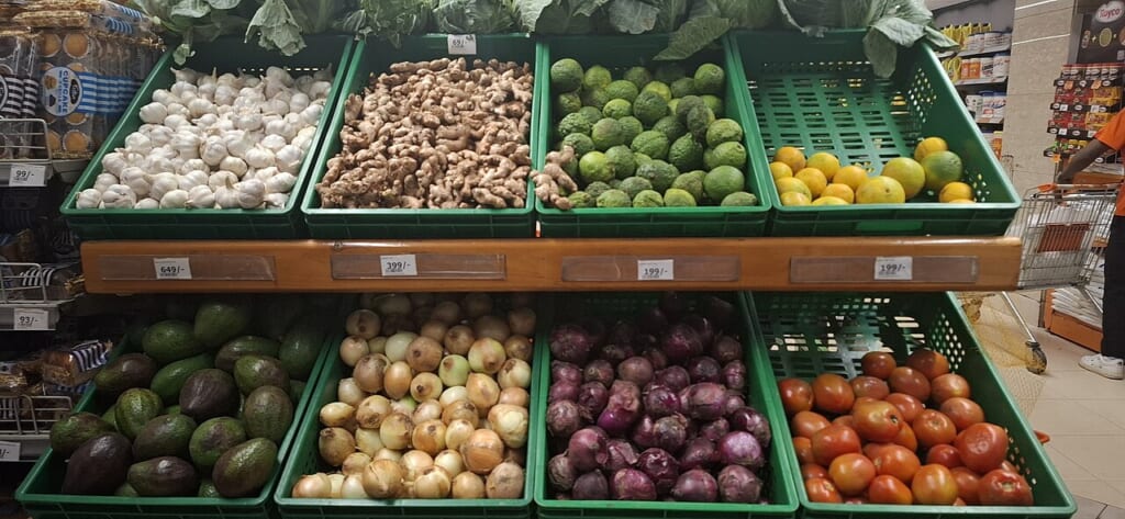 トマト玉ねぎアボカドにんにくしょうがレモンが集まった野菜と果物の山 立川駅徒歩1分年中無休の溶岩ホットヨガスタジオ
