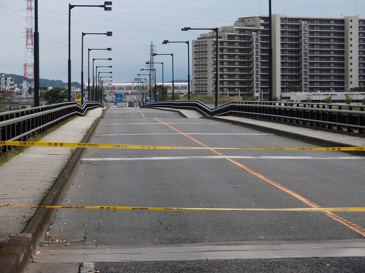 The Hino Bridge between Tachikawa and Hino after damage from the 2019 typhoon (Typhoon Hagibis)