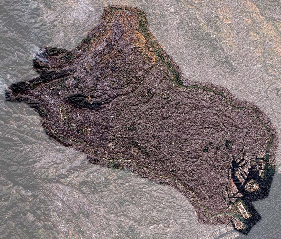 A 3D view of the Musashino Plateau rendered from satellite imagery; Tachikawa sits on this plateau.